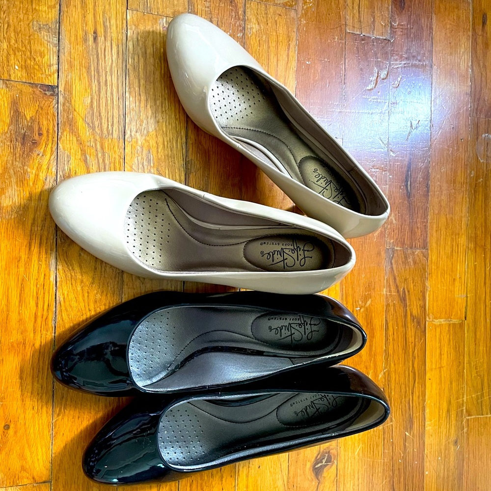 Round toe black and beige heel set